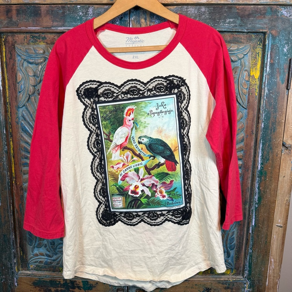 Vintage style bird & lace baseball raglan shirt